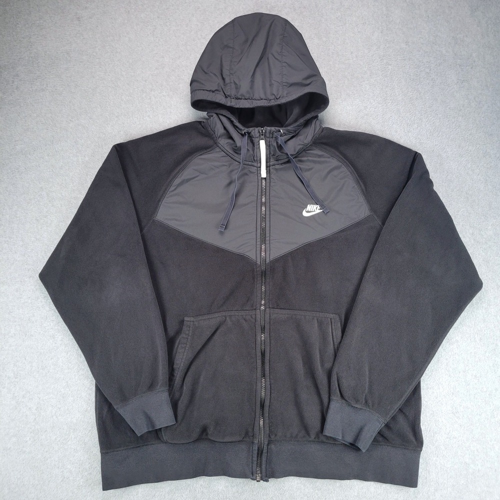 Nike Windrunner Full Zip Fleece Hoodie Mens XL Black Mixed Media 929114-010